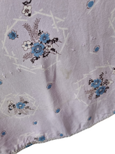 Load image into Gallery viewer, 1940s Lilac, Blue, Black and White Rayon Dress With Hankerchief and Pocket Applique
