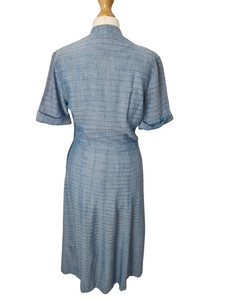 1940s Blue and White Flecked Dress