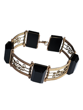Load image into Gallery viewer, 1940s Black Glass/Lucite Filigree Bracelet
