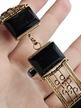 Load image into Gallery viewer, 1940s Black Glass/Lucite Filigree Bracelet
