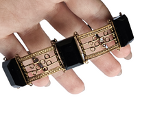 Load image into Gallery viewer, 1940s Black Glass/Lucite Filigree Bracelet
