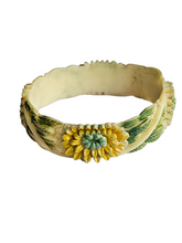 Load image into Gallery viewer, 1940s Yellow and Green Celluloid Floral Bangle
