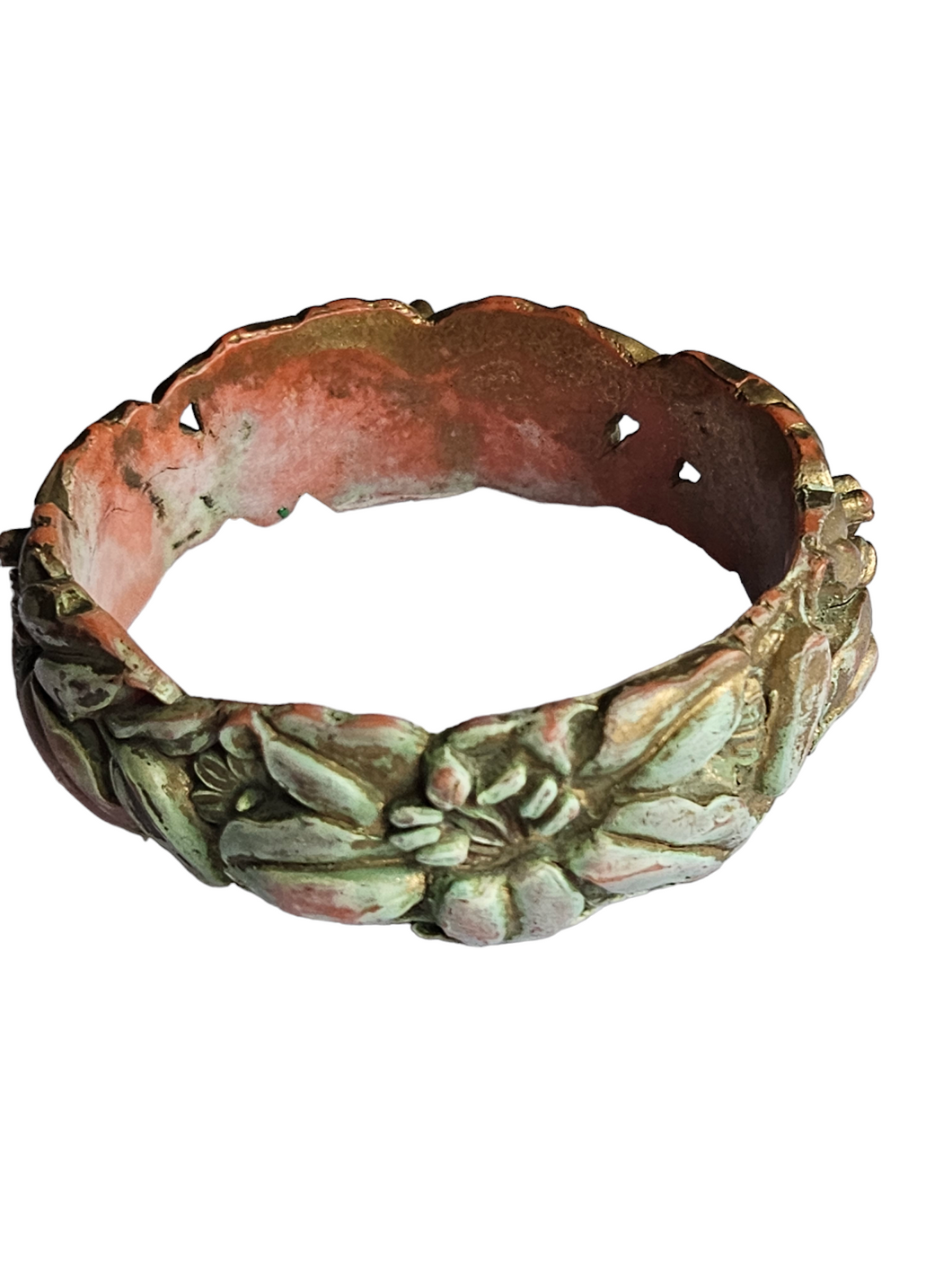 1940s Gold, Green and Pink Painted Celluloid Bangle