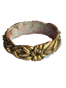 1940s Gold, Green and Pink Painted Celluloid Bangle