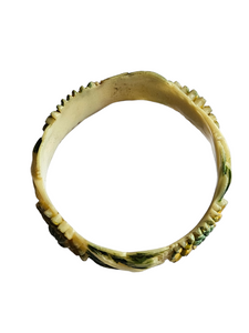 1940s Yellow and Green Celluloid Floral Bangle