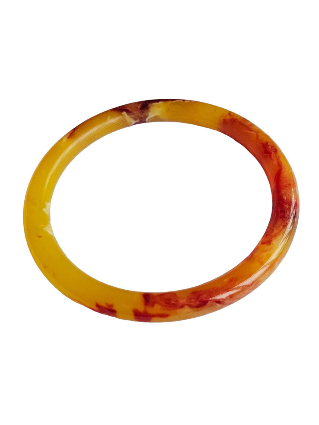 1930s Bright Marbled Orange and Yellow Galalith Bangle