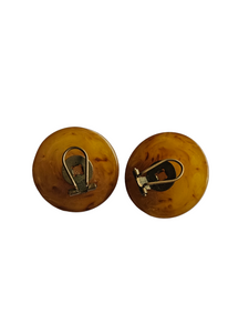 1940s Chunky Marbled Caramel Faceted Bakelite Earrings