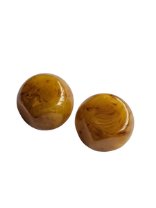 1940s Chunky Marbled Caramel Faceted Bakelite Earrings