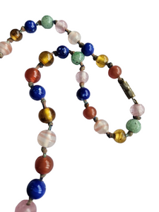 1930s Multicoloured Knotted Glass Necklace