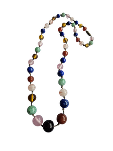 1930s Multicoloured Knotted Glass Necklace