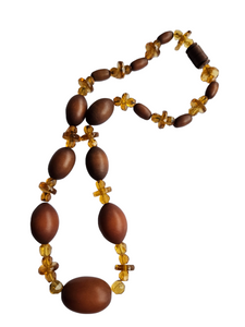 1930s Brown Galalith and Glass Necklace