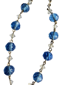 1930s Deco Blue and Clear Faceted Glass and Wire Necklace
