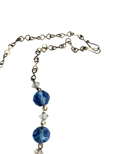 1930s Deco Blue and Clear Faceted Glass and Wire Necklace