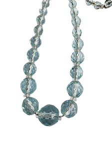 1930s Pale Icy Clear Blue Glass Necklace