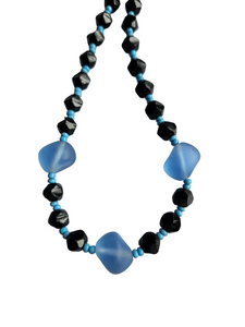 1930s Blue and Black Cloudy Glass Necklace