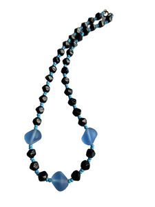 1930s Blue and Black Cloudy Glass Necklace