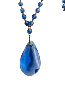 1930s Blue Glass and Rolled Wire Drop Necklace