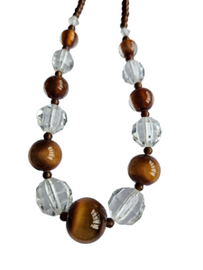 1930s Deco Brown Satin and Clear Glass Necklace