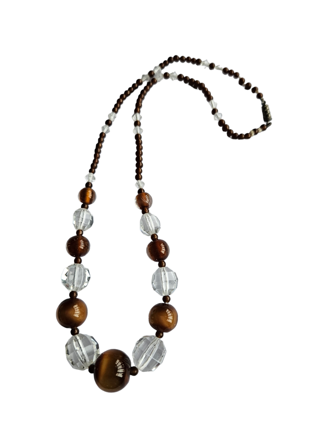 1930s Deco Brown Satin and Clear Glass Necklace