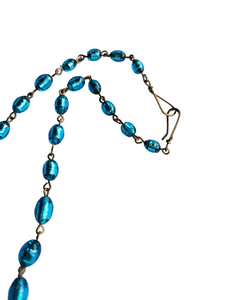 1920s/1930s Blue Foil Glass Rolled Wire Necklace