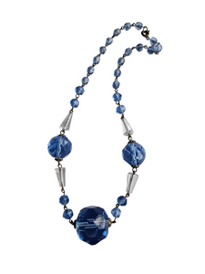 1930s Deco Chunky Blue and Clear Glass Necklace