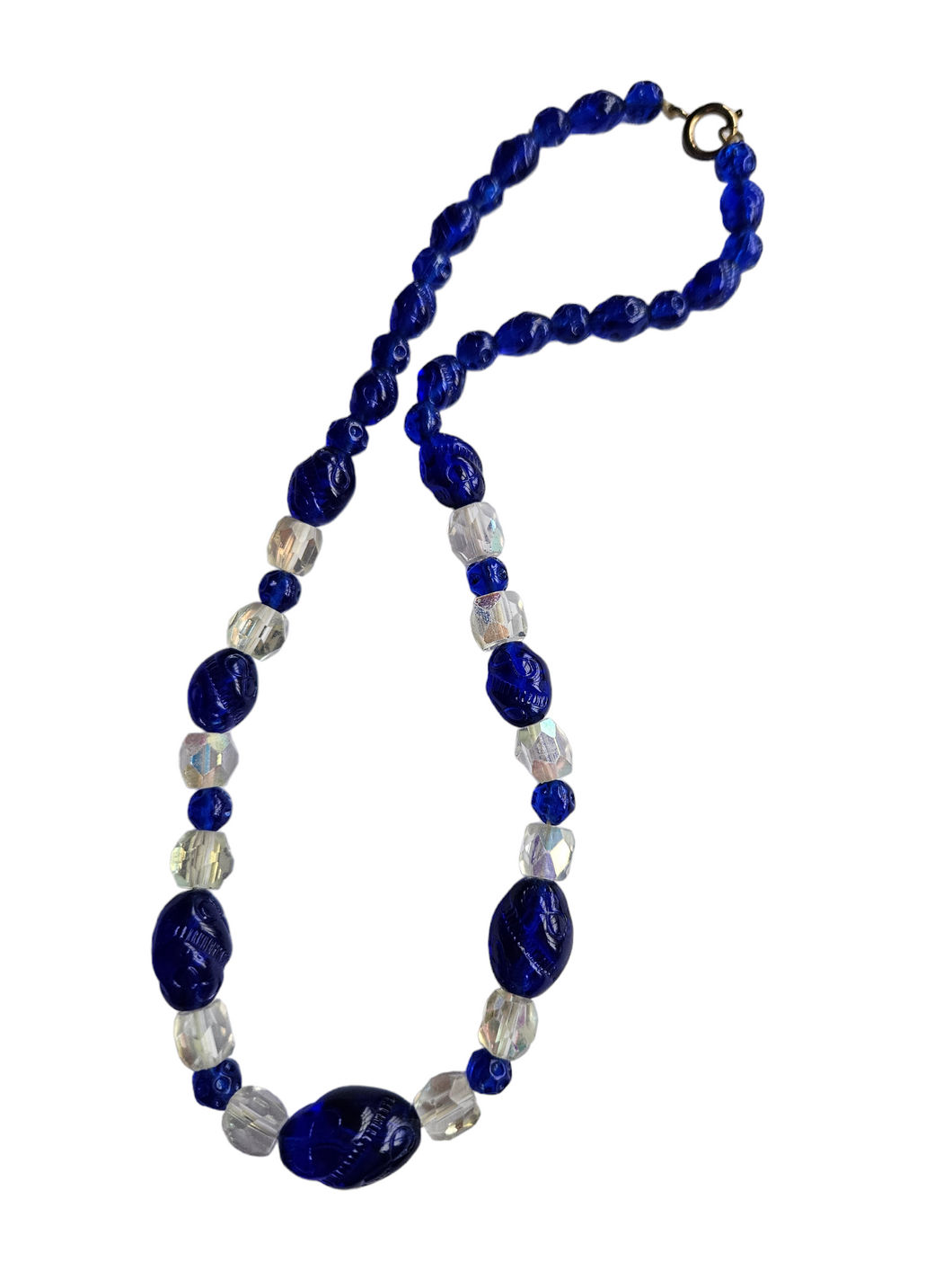 1930s Deco Blue Textured Glass Necklace