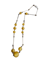 Load image into Gallery viewer, 1930s Deco Yellow Satin Glass and Rolled Wire Necklace

