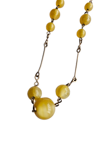 1930s Deco Yellow Satin Glass and Rolled Wire Necklace