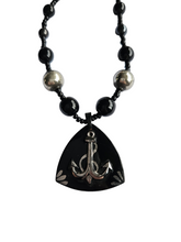 Load image into Gallery viewer, 1930s Art Deco Black and Silvered Pressed Glass Anchor Necklace
