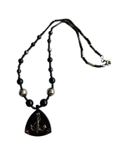 Load image into Gallery viewer, 1930s Art Deco Black and Silvered Pressed Glass Anchor Necklace
