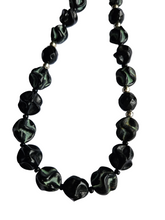 Load image into Gallery viewer, 1930s Green and Black  Marbled Textured Glass Necklace
