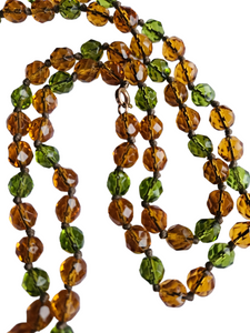 1930s Deco Orange and Green Glass Long Knotted Necklace