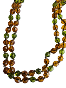1930s Deco Orange and Green Glass Long Knotted Necklace