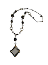 Load image into Gallery viewer, 1930s Art Deco Czech Black, Metal, Mirrored Glass Necklace
