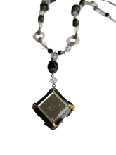 Load image into Gallery viewer, 1930s Art Deco Czech Black, Metal, Mirrored Glass Necklace
