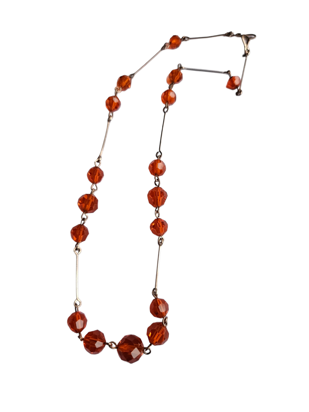 1920s/1930s Bright Orange Glass and Rolled Wire Necklace