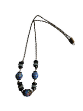 Load image into Gallery viewer, 1930s Blue Speckled, Black Glass and Metal Necklace
