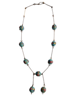 Load image into Gallery viewer, 1920s Rolled Wire Blue Wedding Cake Glass Necklace
