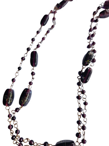 1930s Deco Purple Glass Speckled Wire Necklace