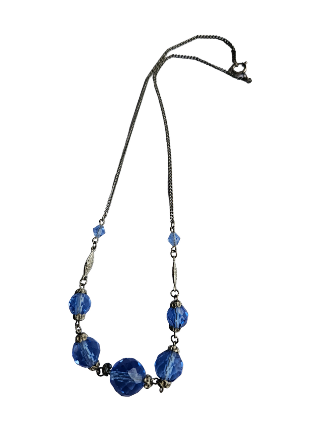 1930s Deco Blue Glass and Chain Necklace