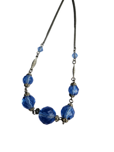 1930s Deco Blue Glass and Chain Necklace