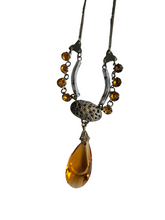 Load image into Gallery viewer, Edwardian Orange Glass and Silver Tone Necklace
