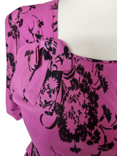 Load image into Gallery viewer, 1940s Hot Pink and Black Bouquet Print Rayon Jersey Dress
