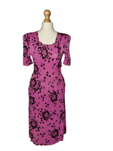 Load image into Gallery viewer, 1940s Hot Pink and Black Bouquet Print Rayon Jersey Dress
