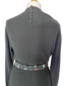 1940s Black Crepe Dress With Patterned Dress