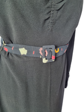 Load image into Gallery viewer, 1940s Black Crepe Dress With Patterned Dress
