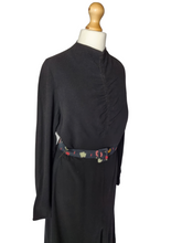 Load image into Gallery viewer, 1940s Black Crepe Dress With Patterned Dress

