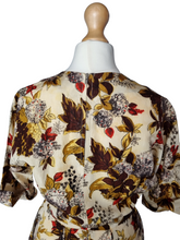 Load image into Gallery viewer, Late 1940s Golden, Brown and Red Flower/Leaf Print Dress
