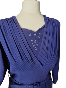 1940s Purple/Blue Beaded Crepe Dress