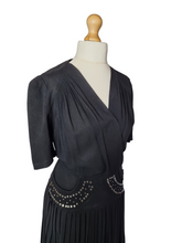 Load image into Gallery viewer, 1940s Black Crepe Studded Dress
